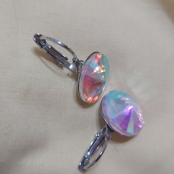 Iridescent Silver Drop Earrings - Picture 5 of 6